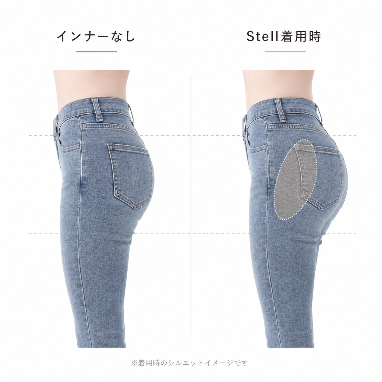インナーなし vs Stell着用時のシルエット比較